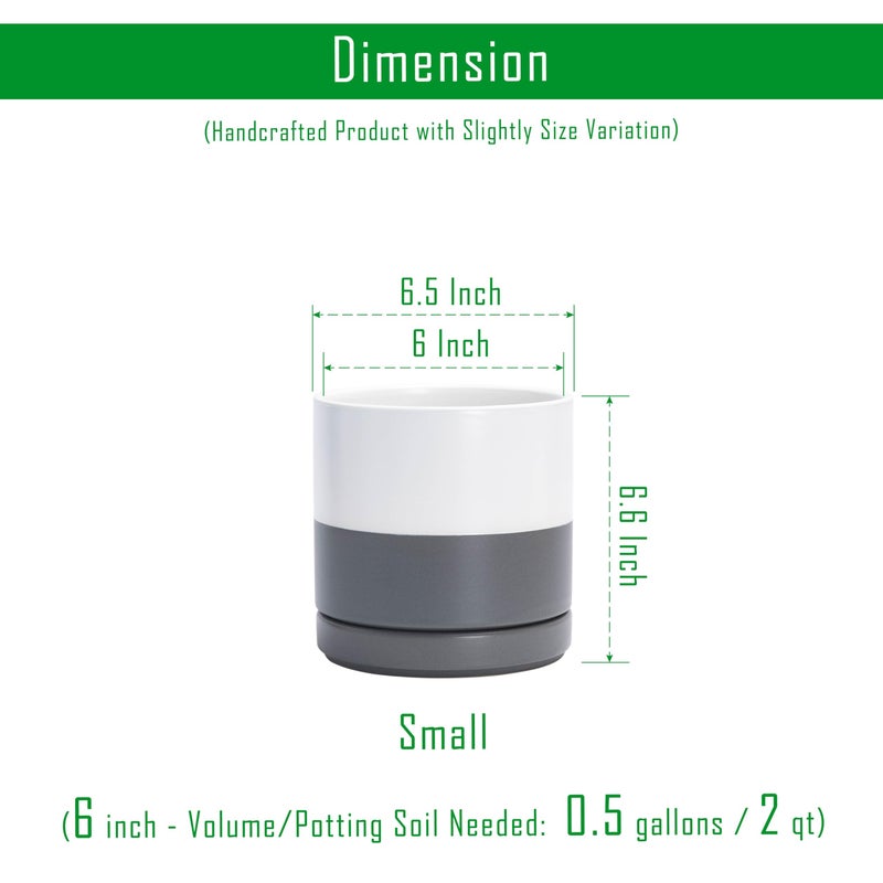 D'vine Dev 6.5 Inch Ceramic Planter Pot with Drainage Hole and Saucer, Indoor Cylinder Round Flower Pot, White/Speckled Grey, 94-O-C-6 - Image 3